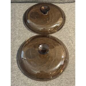(2) PYREX Corning Ware Visions V25C Brown Glass LID ONLY 8" - No Chips No Cracks